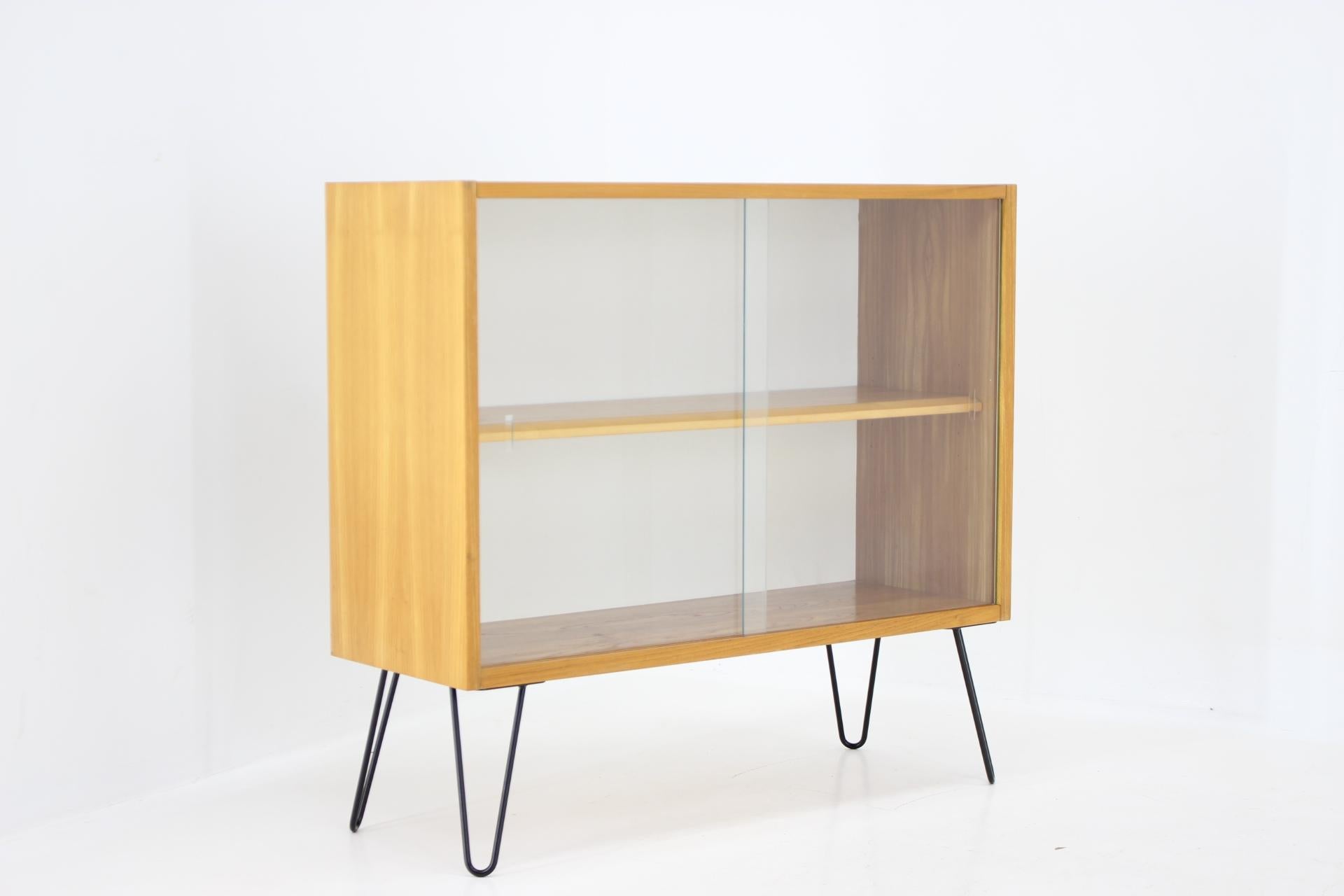 Mid-Century Modern 1970s Birch /Glass Cabinet, Czechoslovakia For Sale