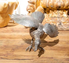 Escultura de pájaro de los años 70 en metal plateado y piedra natural