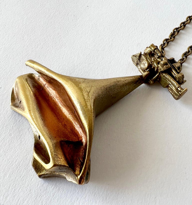 Modernist 1970s Bjorn Weckstrom for Lapponia Bethlehem Steel Flame Bronze Pendant Necklace For Sale