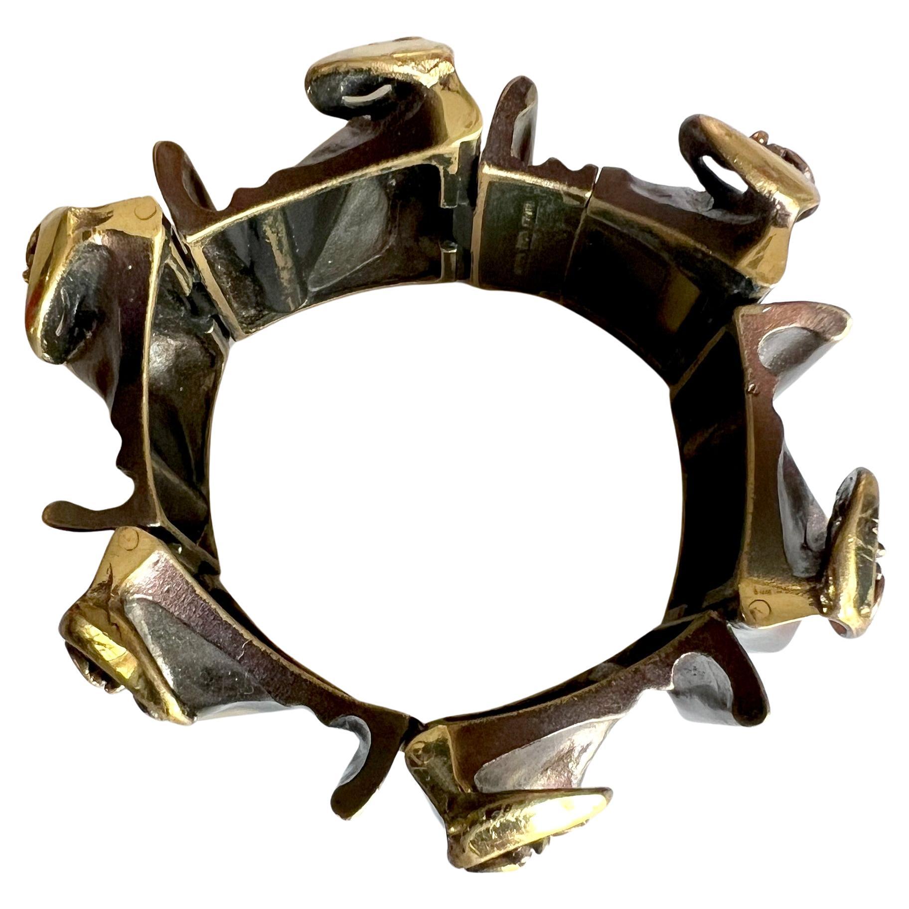 Women's or Men's 1970s Bjorn Weckstrom Lapponia Finnish Modernist Flame Bronze Maginot Bracelet For Sale