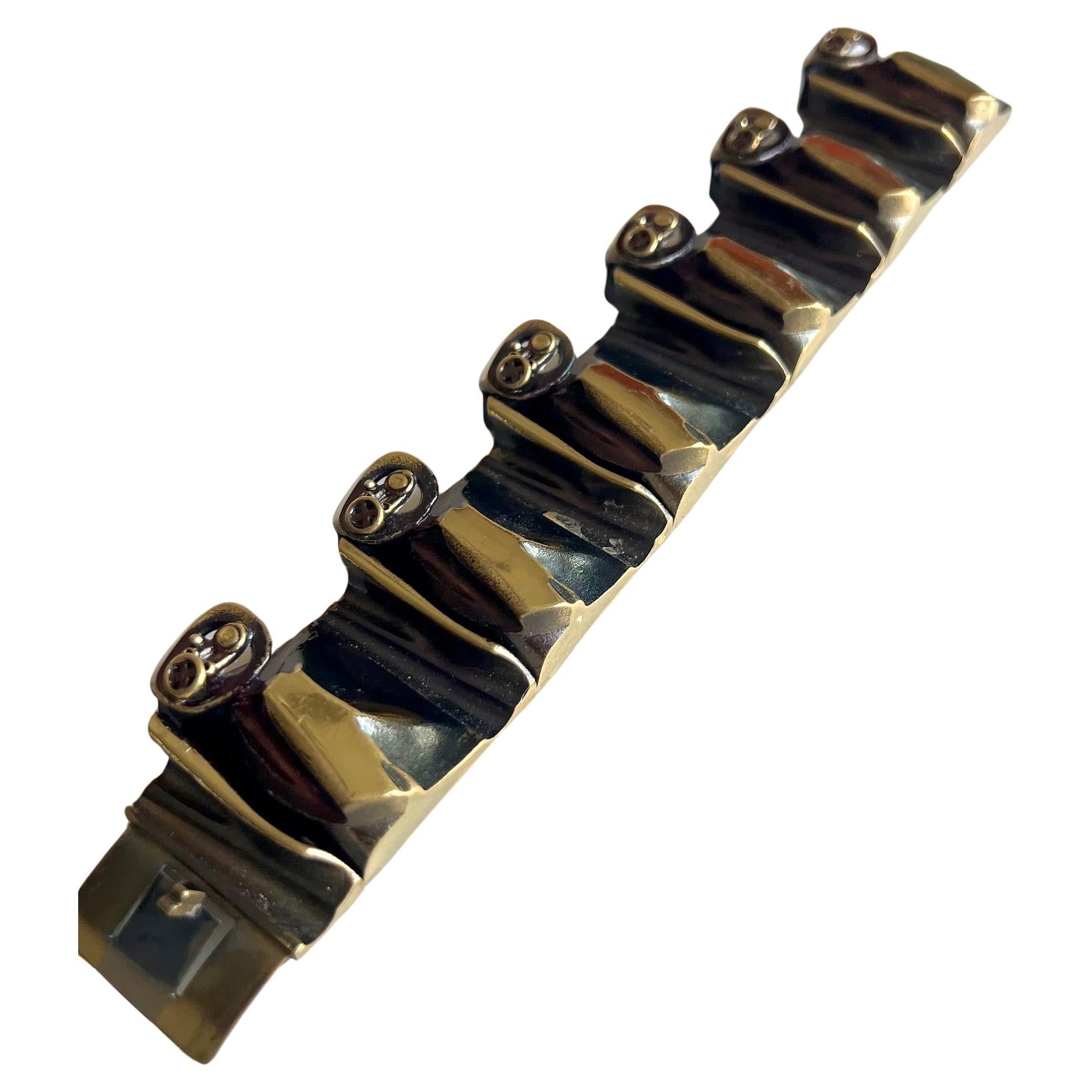 Women's or Men's 1970s Bjorn Weckstrom Lapponia Finnish Modernist Flame Bronze Maginot Bracelet For Sale