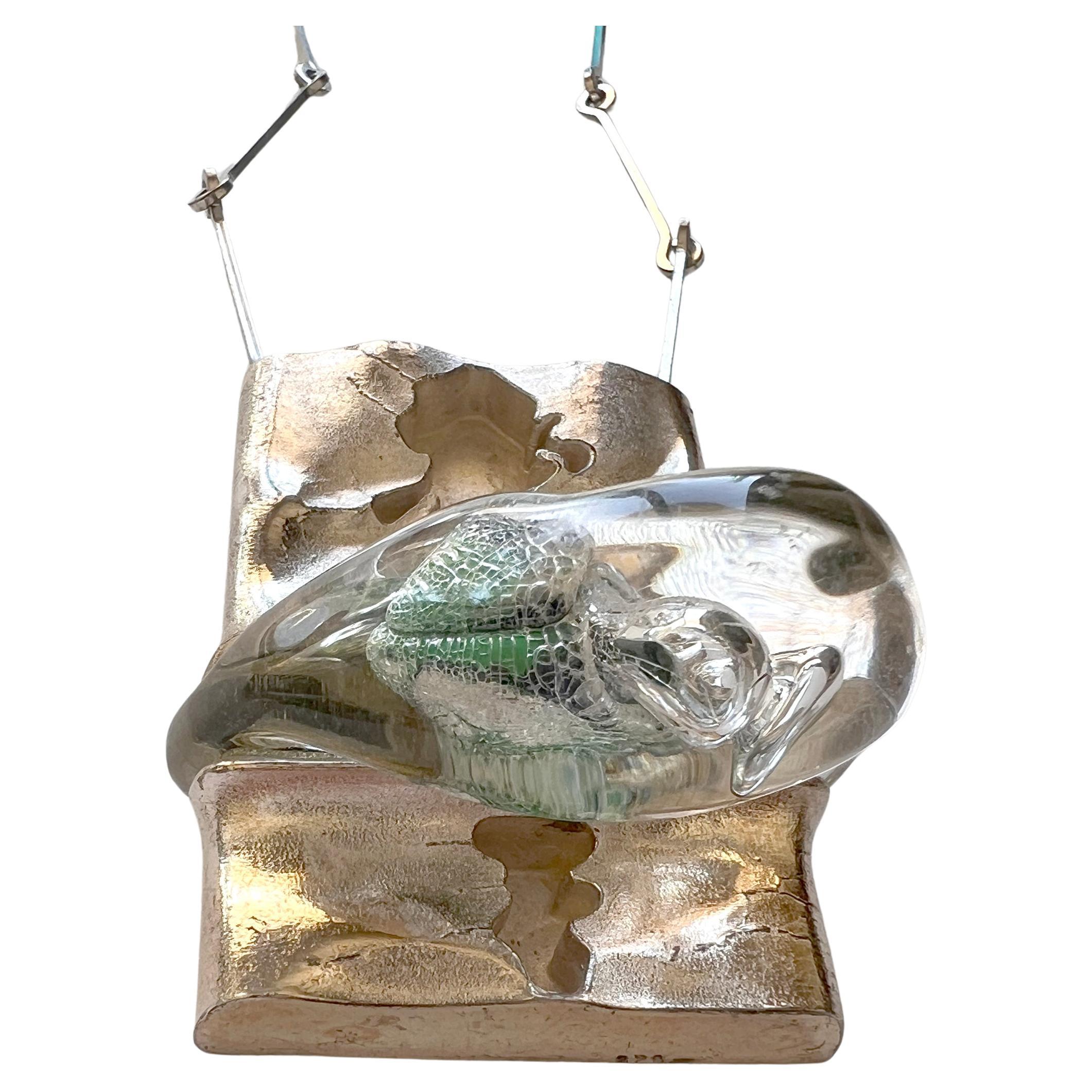 1970s Bjorn Weckstrom Lapponia Sterling Silver Acrylic Finnish Modern Necklace In Good Condition In Palm Springs, CA