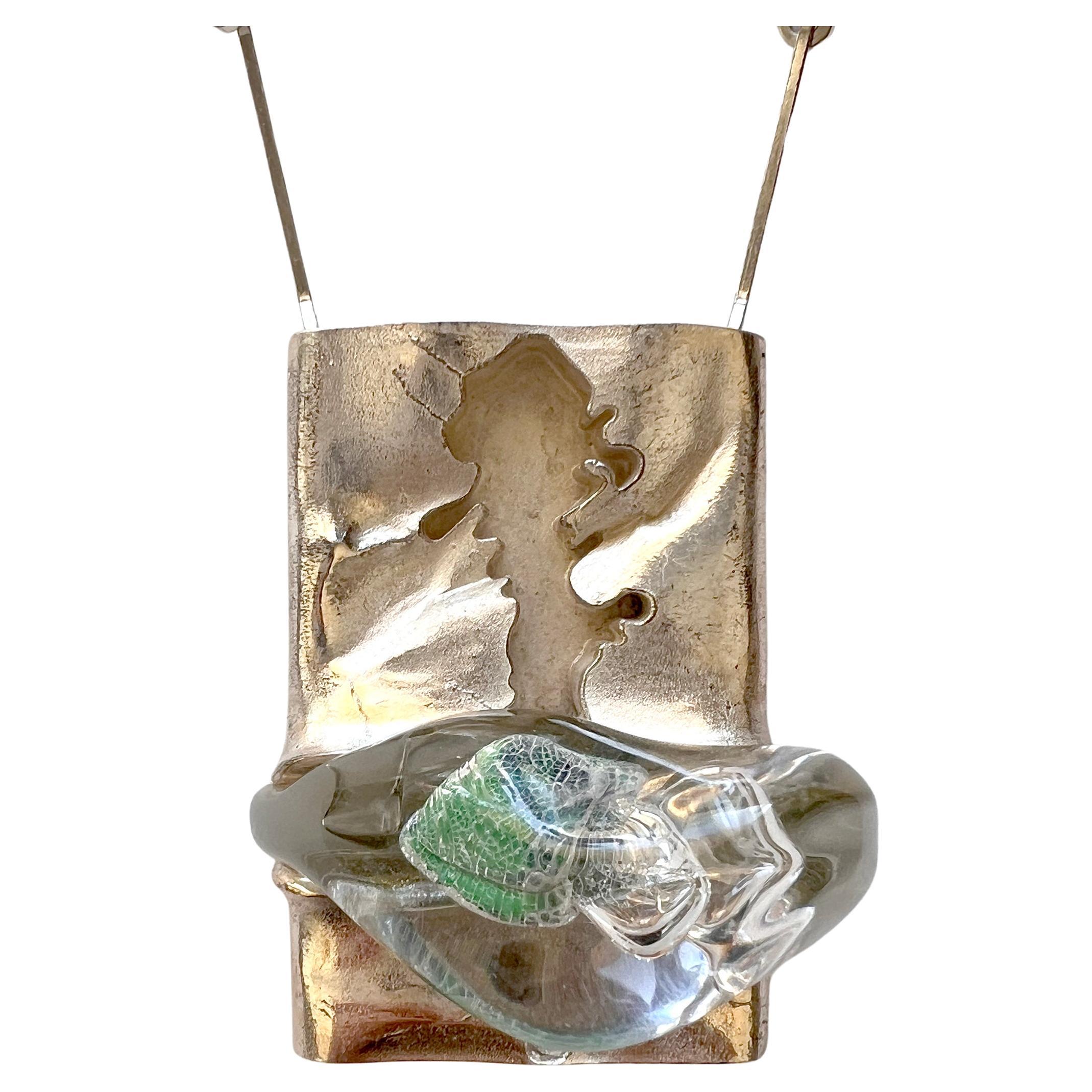 Women's or Men's 1970s Bjorn Weckstrom Lapponia Sterling Silver Acrylic Finnish Modern Necklace