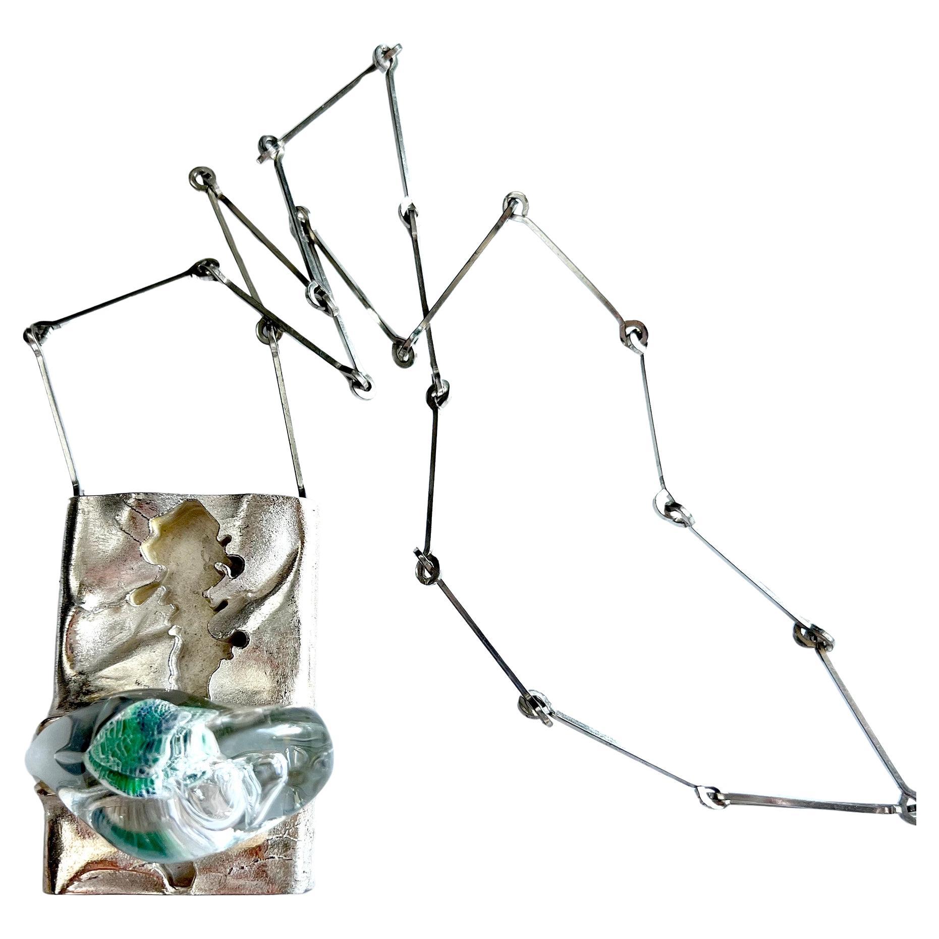 1970s Bjorn Weckstrom Lapponia Sterling Silver Acrylic Finnish Modern Necklace 2