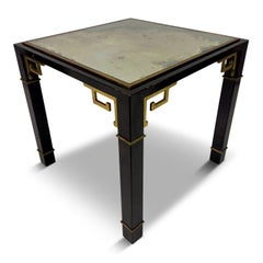 1970s Black and Brass Side Table with Greek Key Detail