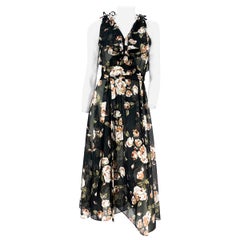 Retro 1970s Black and Floral Printed Wrap Dress