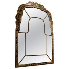 1970s Black and Gold Chinoiserie Mirror with Hand-Painted Frame