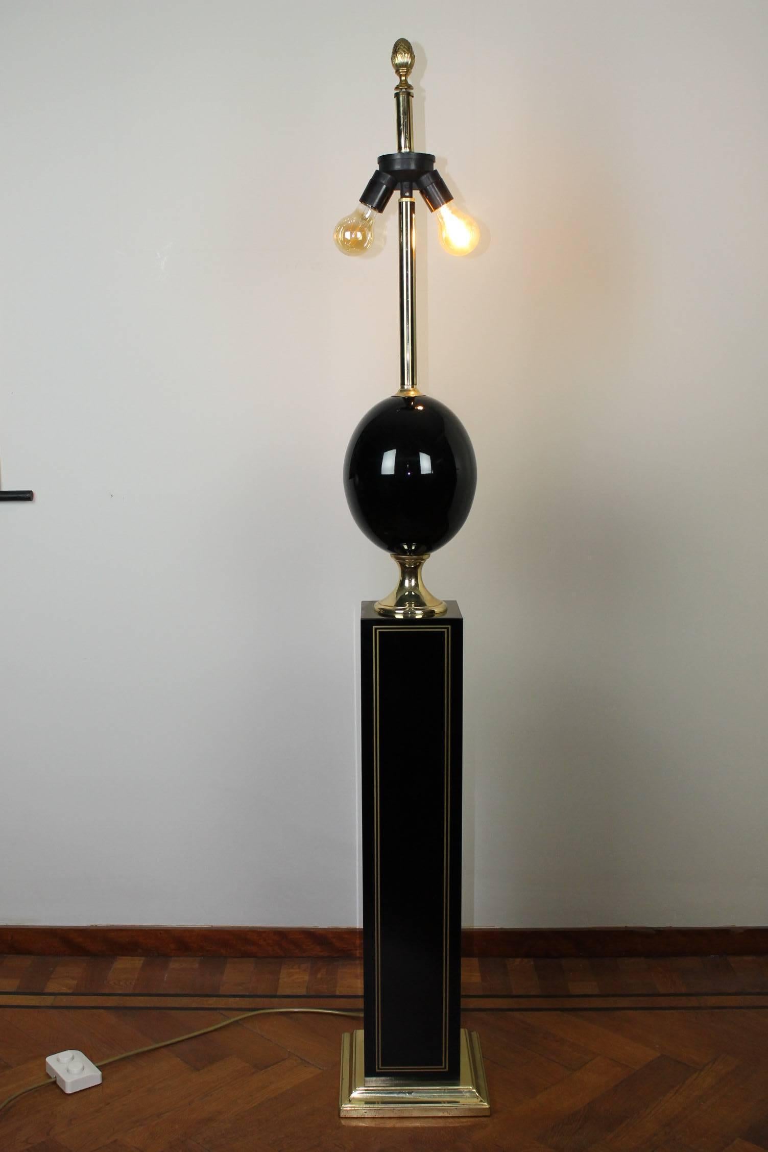 Wood Maison Barbier Style Floor Lamp Black with Gold Laquered, 1970s