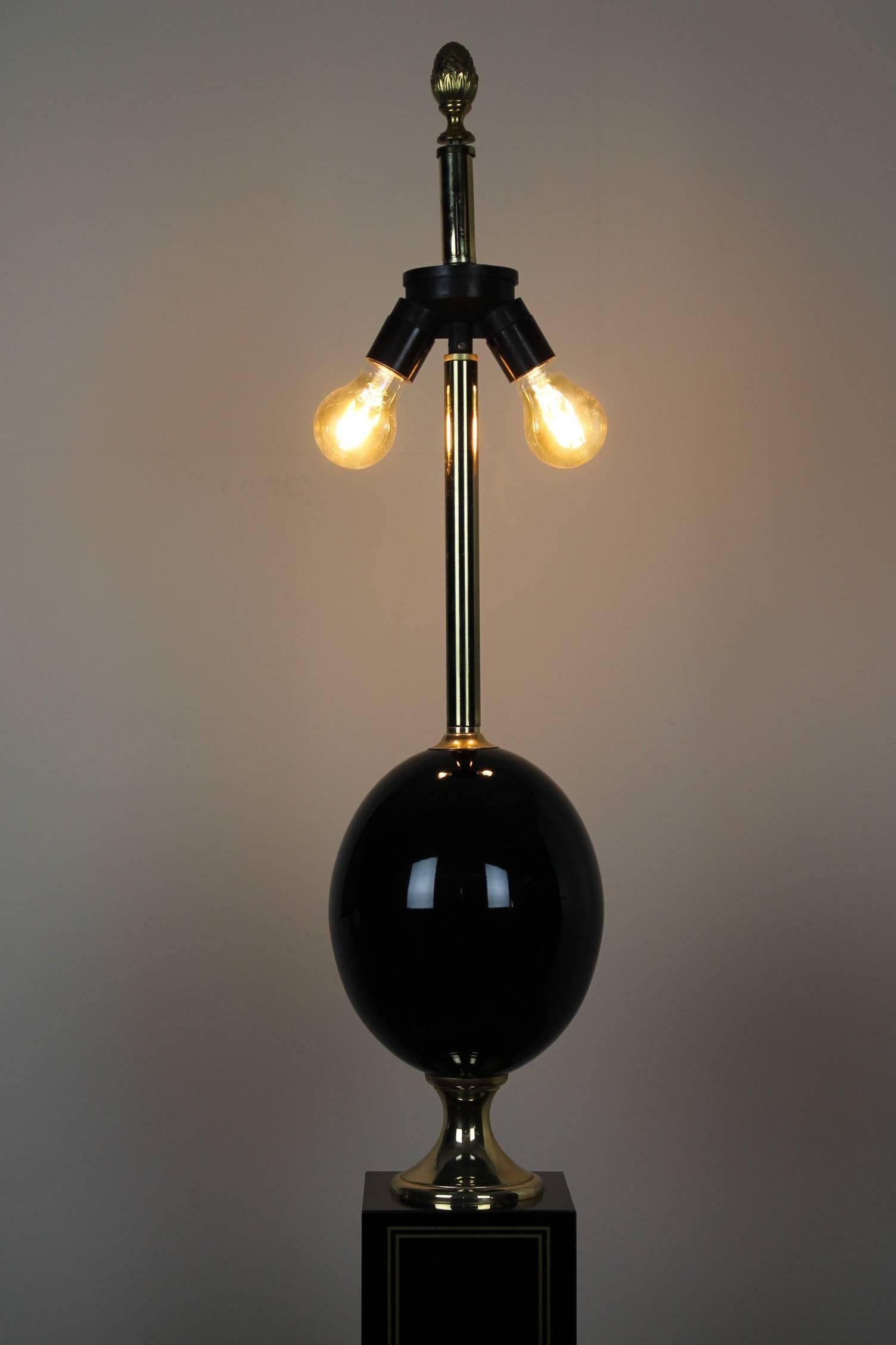 Maison Barbier Style Floor Lamp Black with Gold Laquered, 1970s 1