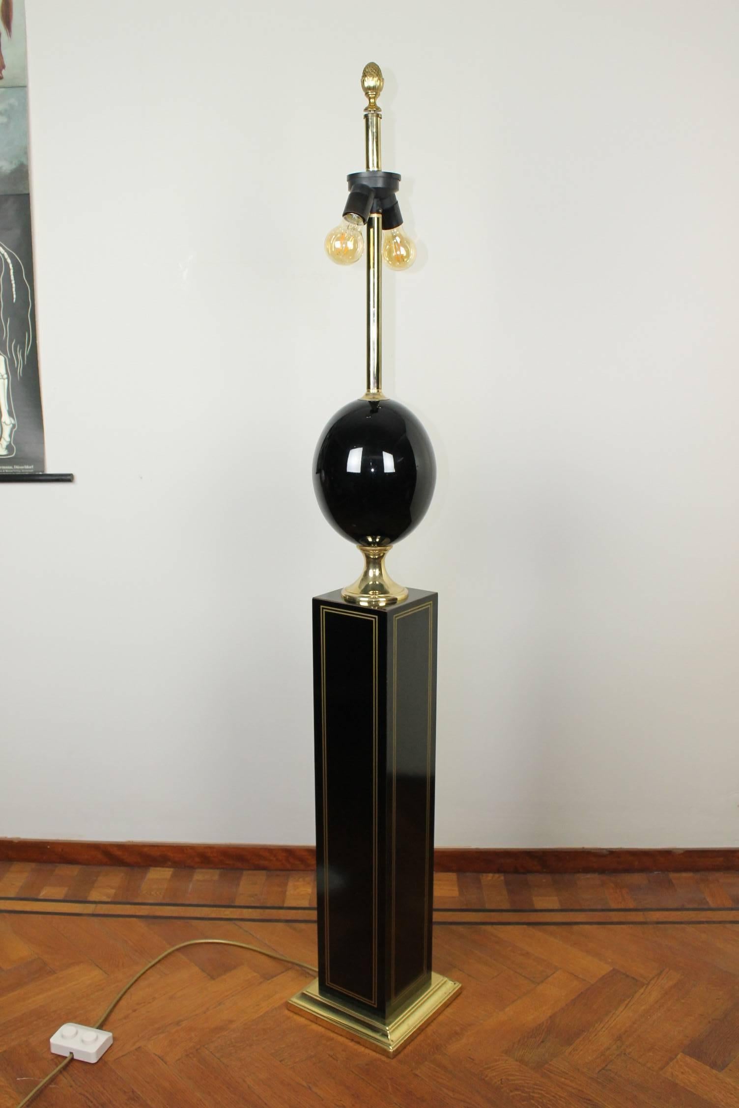 20th Century Maison Barbier Style Floor Lamp Black with Gold Laquered, 1970s