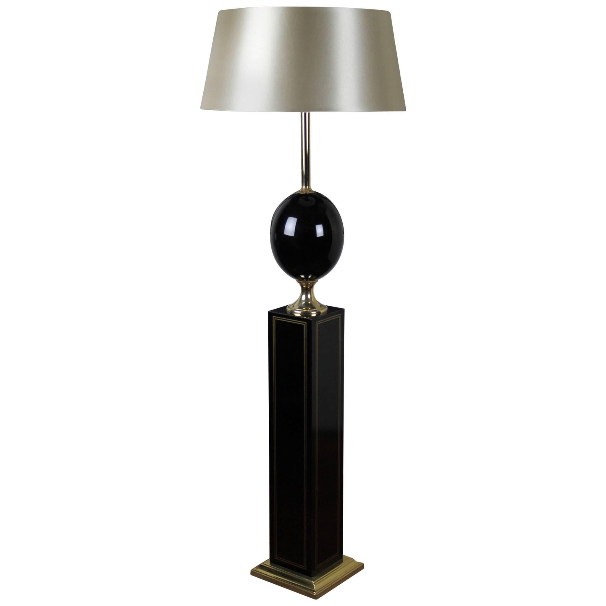 Maison Barbier Style Floor Lamp Black with Gold Laquered, 1970s