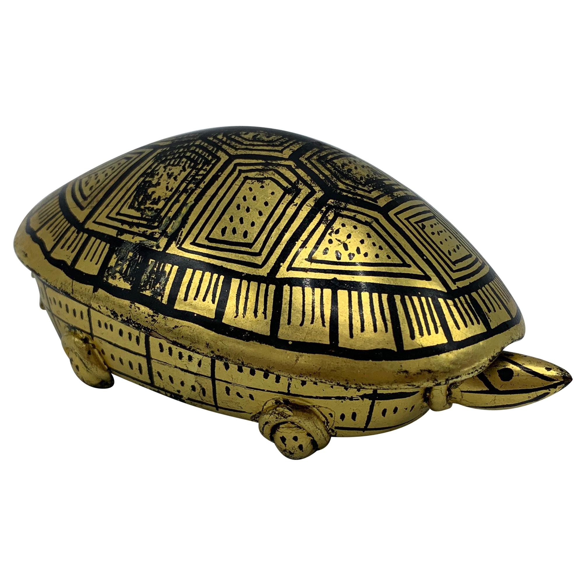 1970s Black and Gold Lacquered Turtle Box For Sale