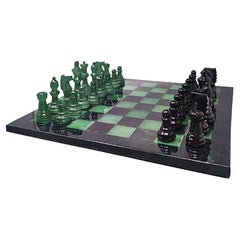 1970s Black and Green Chess Set in Volterra Alabaster Handmade Made in Italy