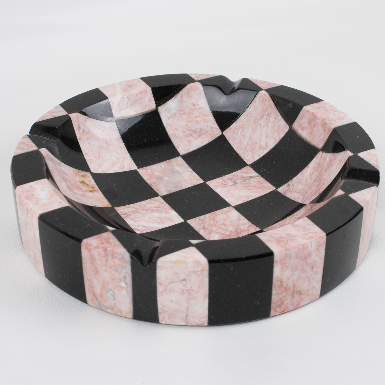 Italian 1970s Black and Pink Marble Cigar Ashtray Desk Tidy Catchall