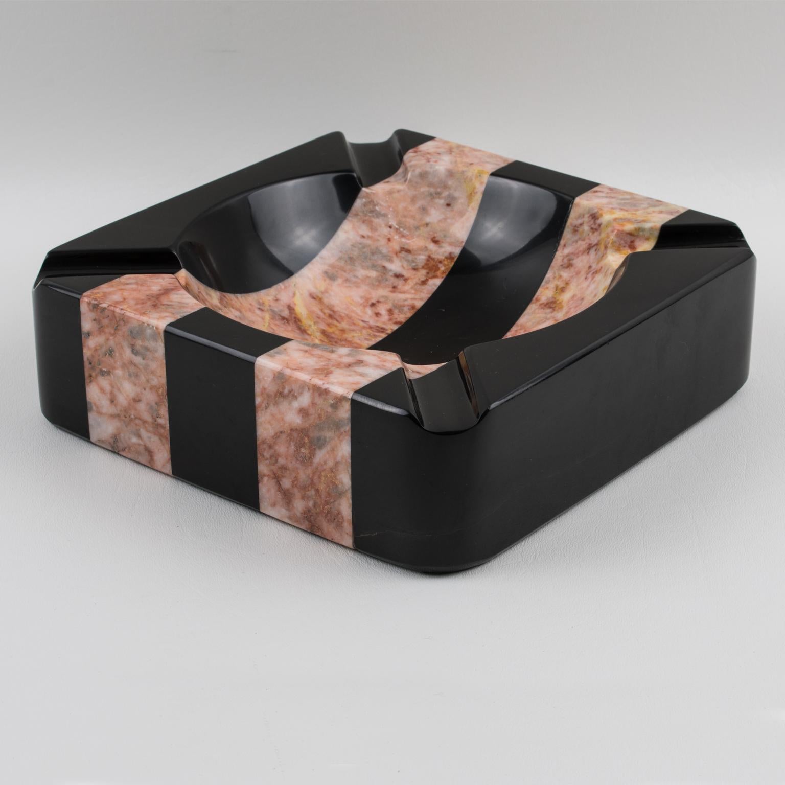 Mid-Century Modern 1970s Black and Pink Marble Cigar Ashtray Desk Tidy Catchall