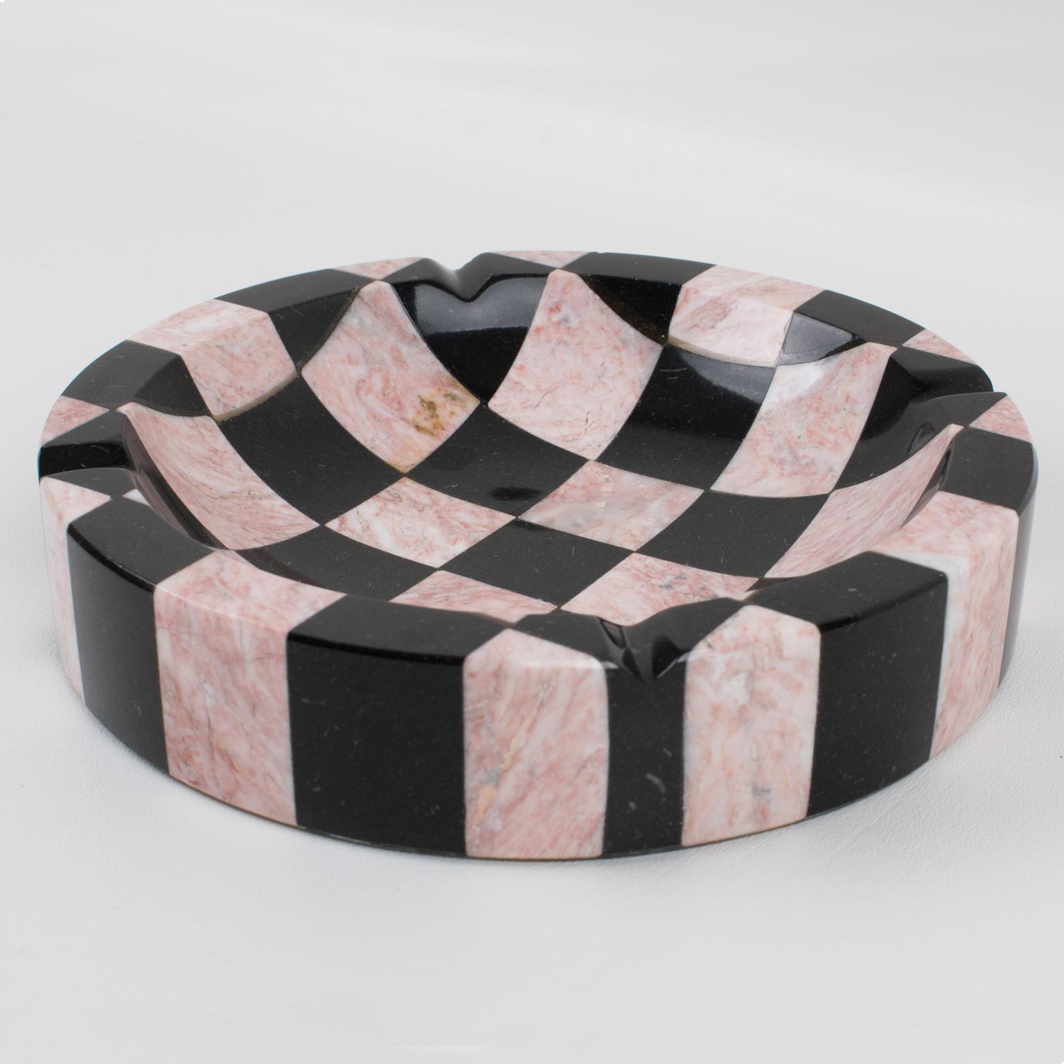 1970s Black and Pink Marble Cigar Ashtray Desk Tidy Catchall In Excellent Condition In Atlanta, GA