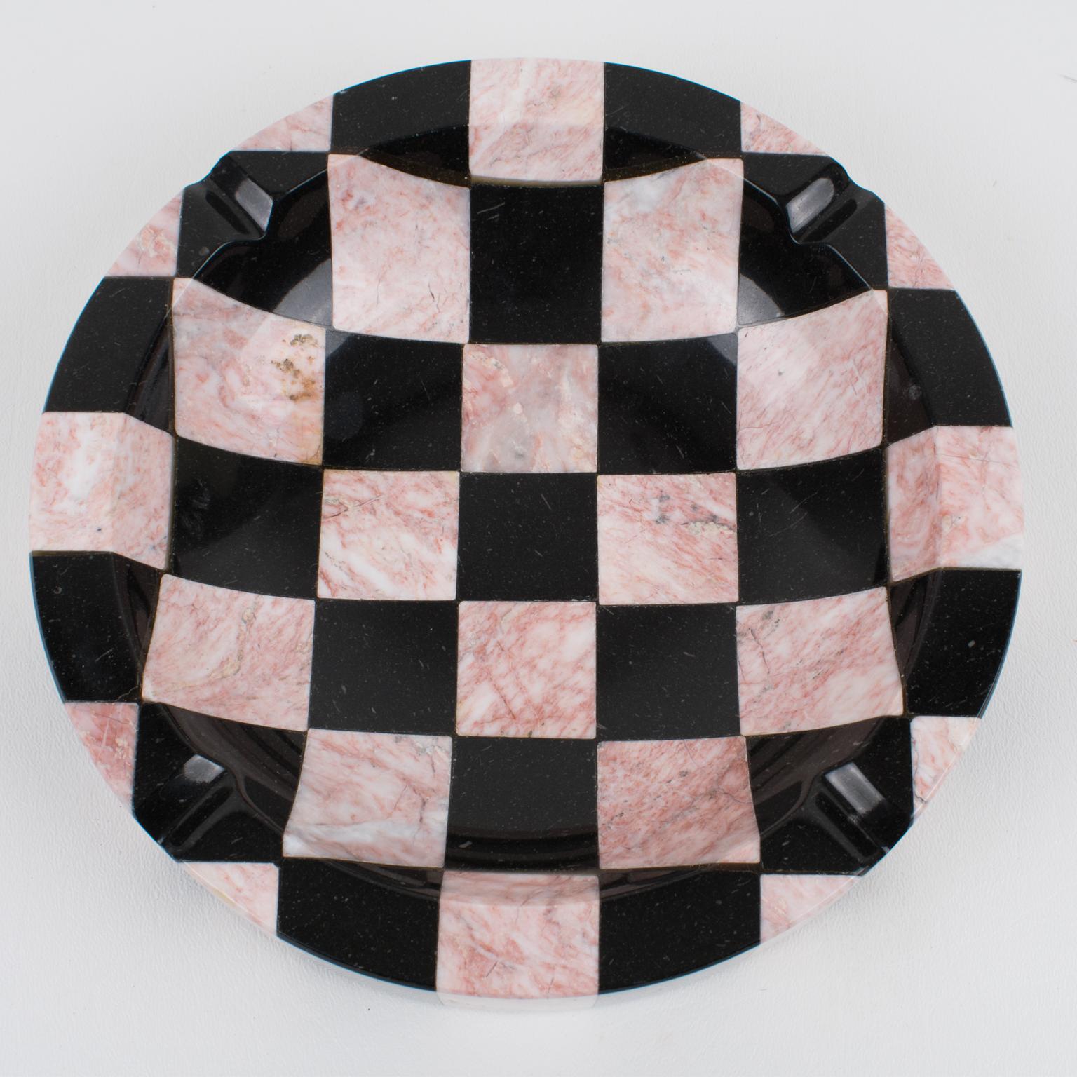 Late 20th Century 1970s Black and Pink Marble Cigar Ashtray Desk Tidy Catchall