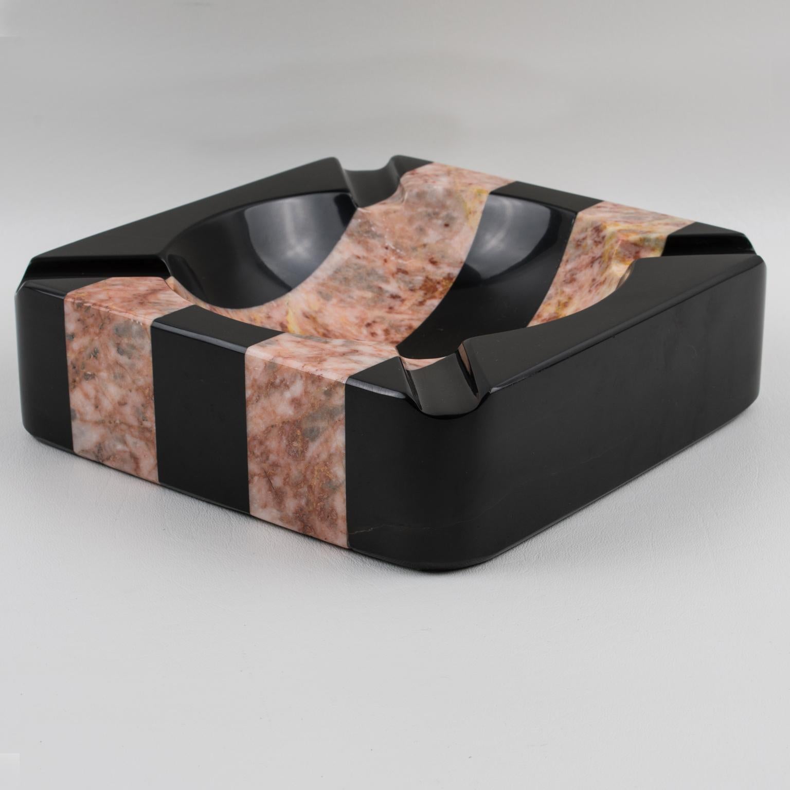1970s Black and Pink Marble Cigar Ashtray Desk Tidy Catchall In Good Condition In Atlanta, GA