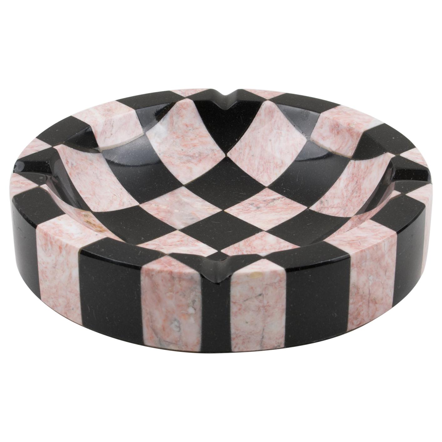 1970s Black and Pink Marble Cigar Ashtray Desk Tidy Catchall