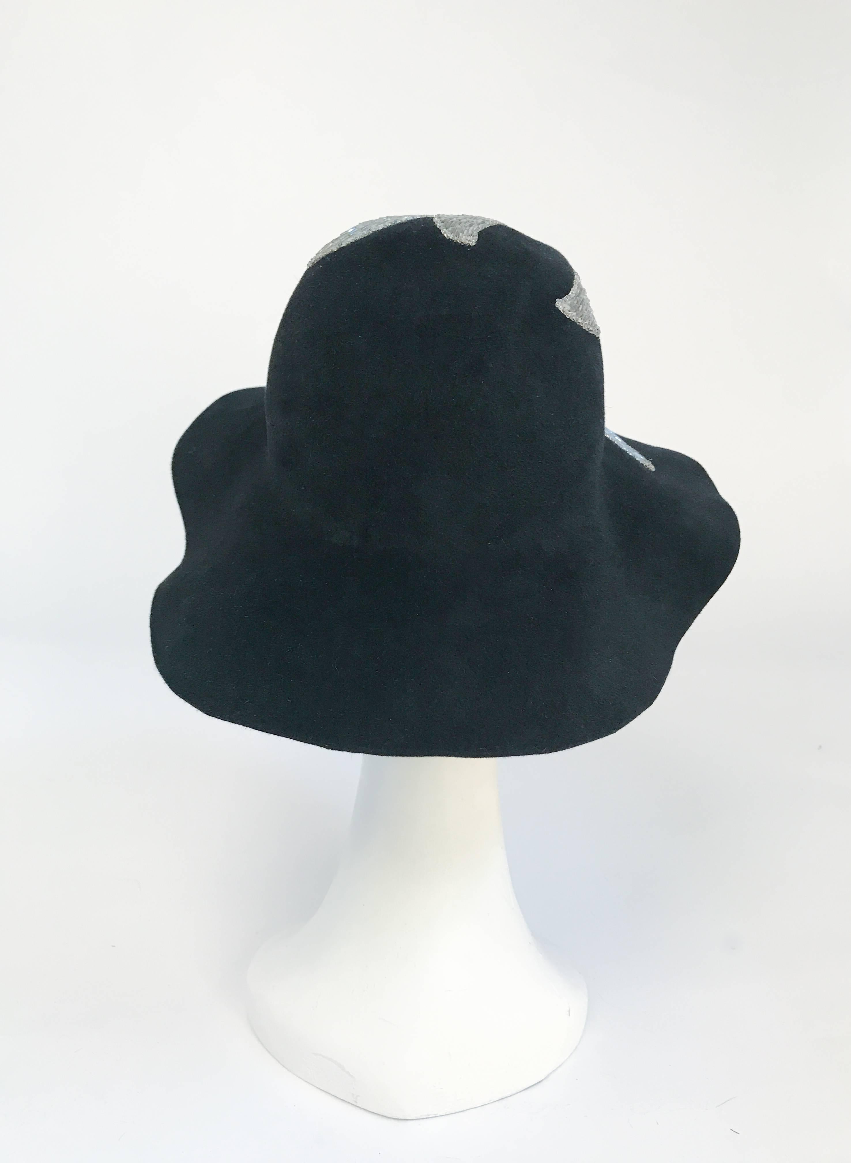 Black and Silver Appliqué wide brimmed hat, 1970s  1