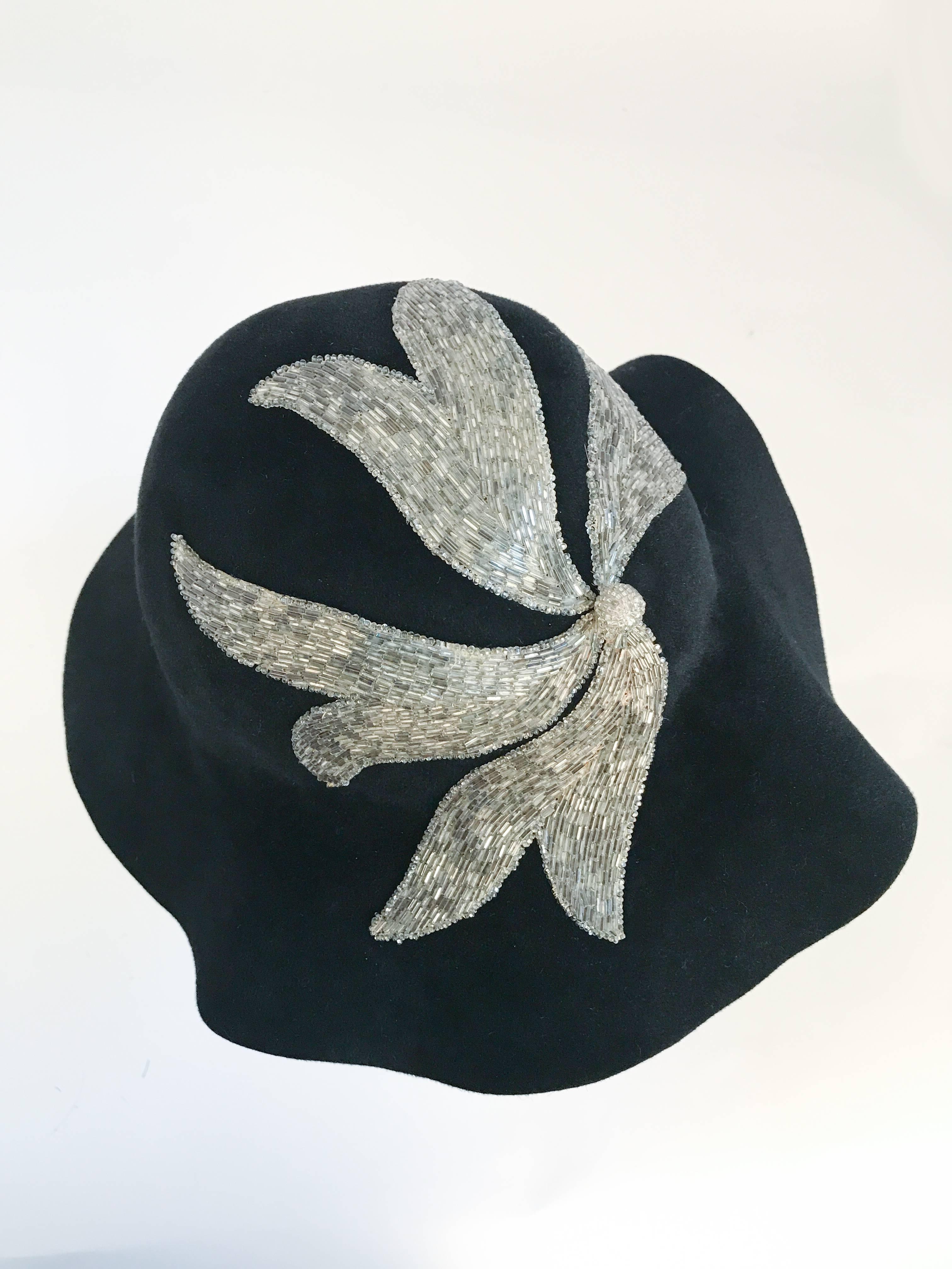 Black and Silver Appliqué wide brimmed hat, 1970s  3