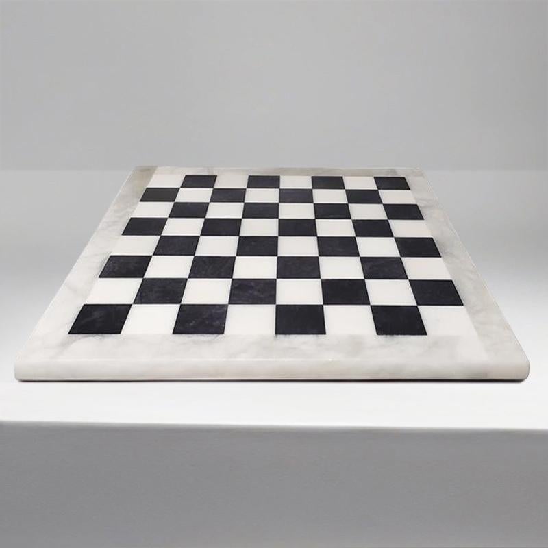Late 20th Century 1970s Black and White Chess Set in Volterra Alabaster Handmade, Made in Italy
