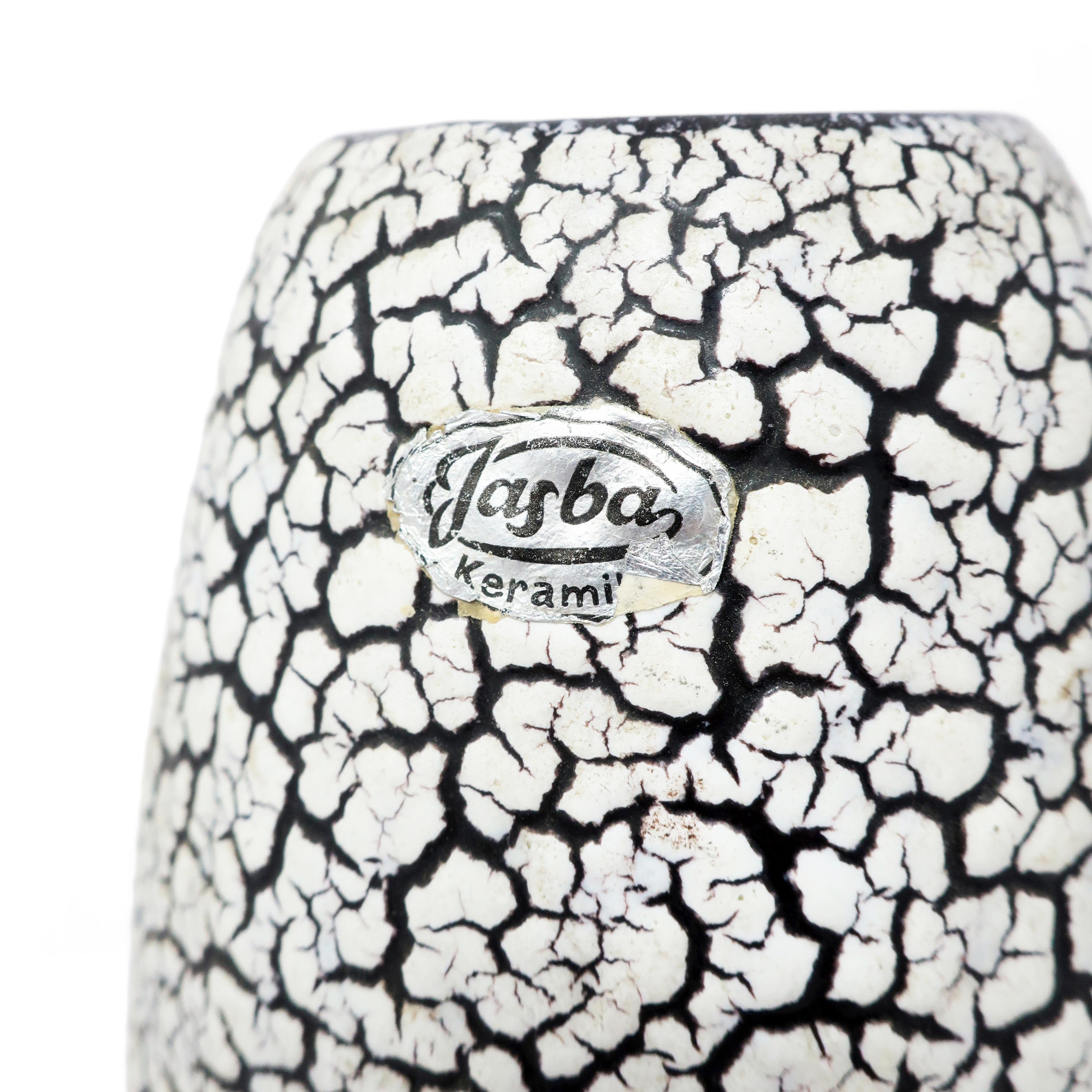 Ceramica Vaso in ceramica craquele bianca e nera degli anni '70 di Jasba Keramik in vendita