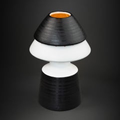 1970's black and white enameled ceramic table lamp