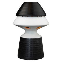 1970's black and white enameled ceramic table lamp