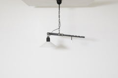 1970s Black and White Enameled Metal Counterbalance Pendant Light