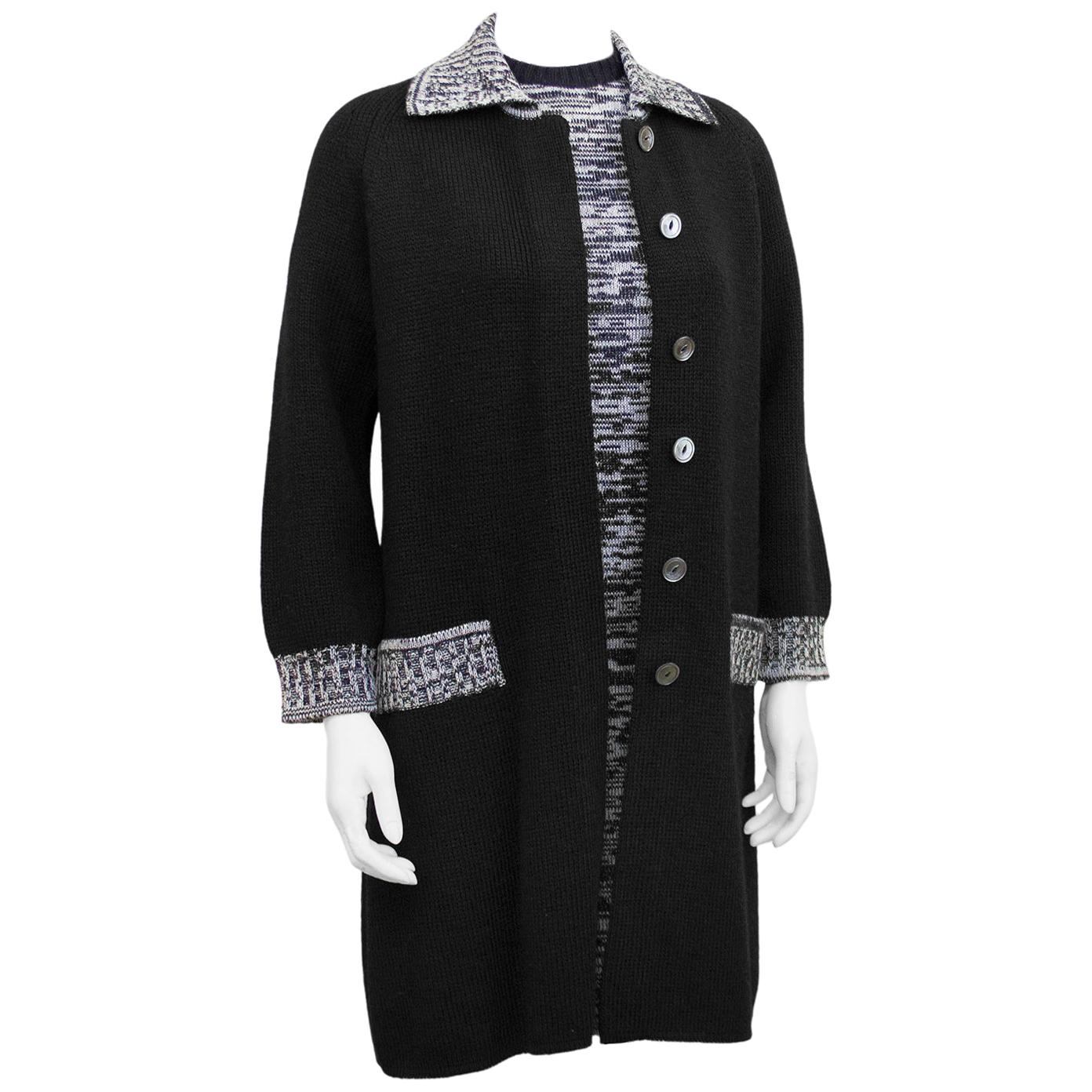 1970s Black and White Marled Knit Jacket & Dress Emsemble 