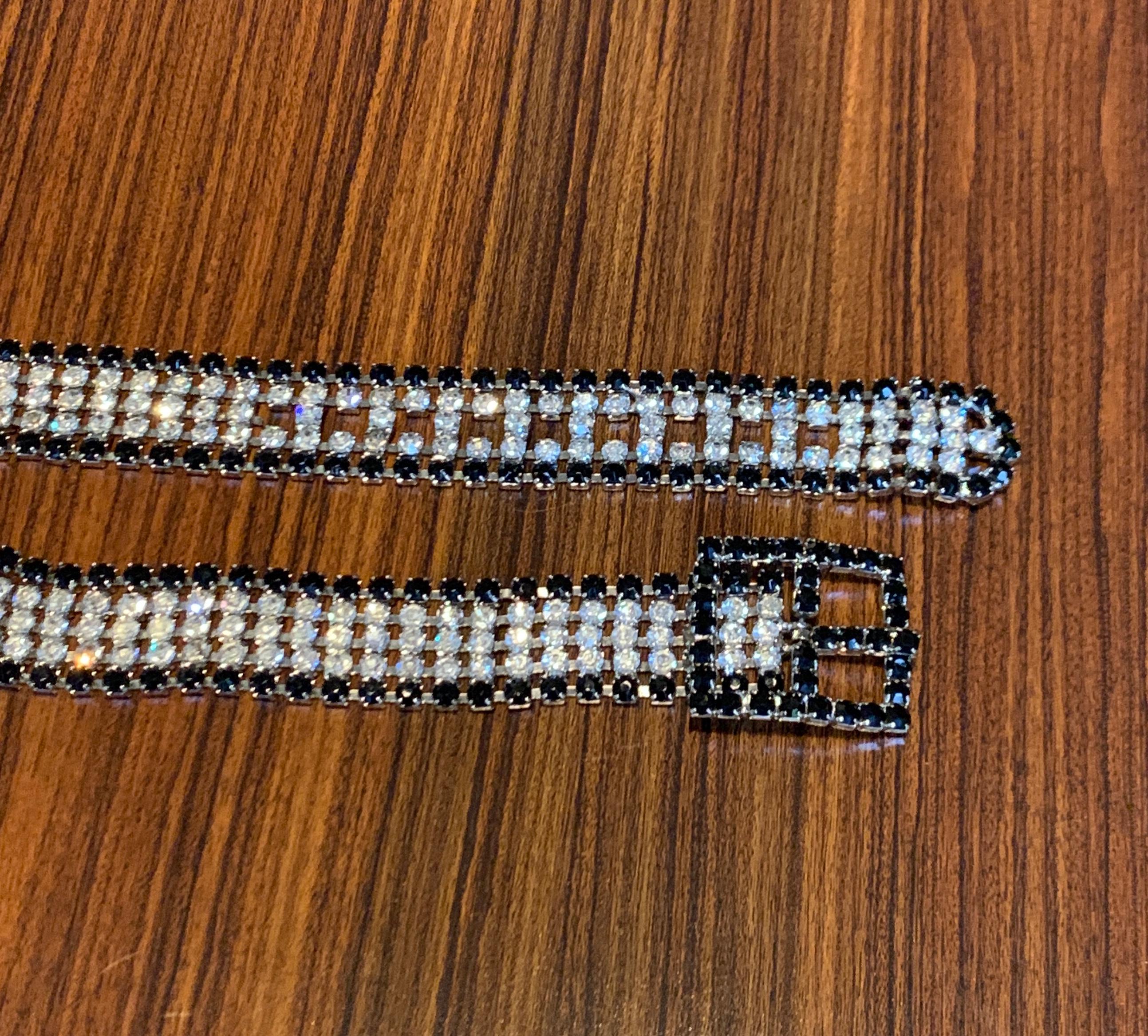 1970s Black and White Rhinestone Belt In Excellent Condition For Sale In San Francisco, CA