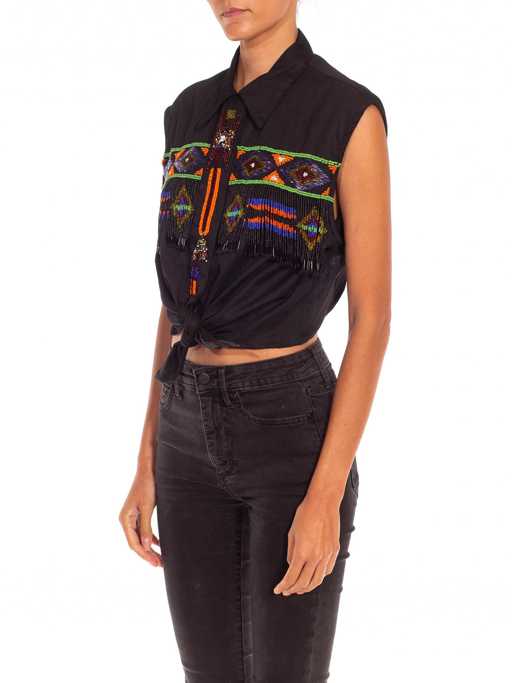 1970S Black Beaded Cotton Top 2