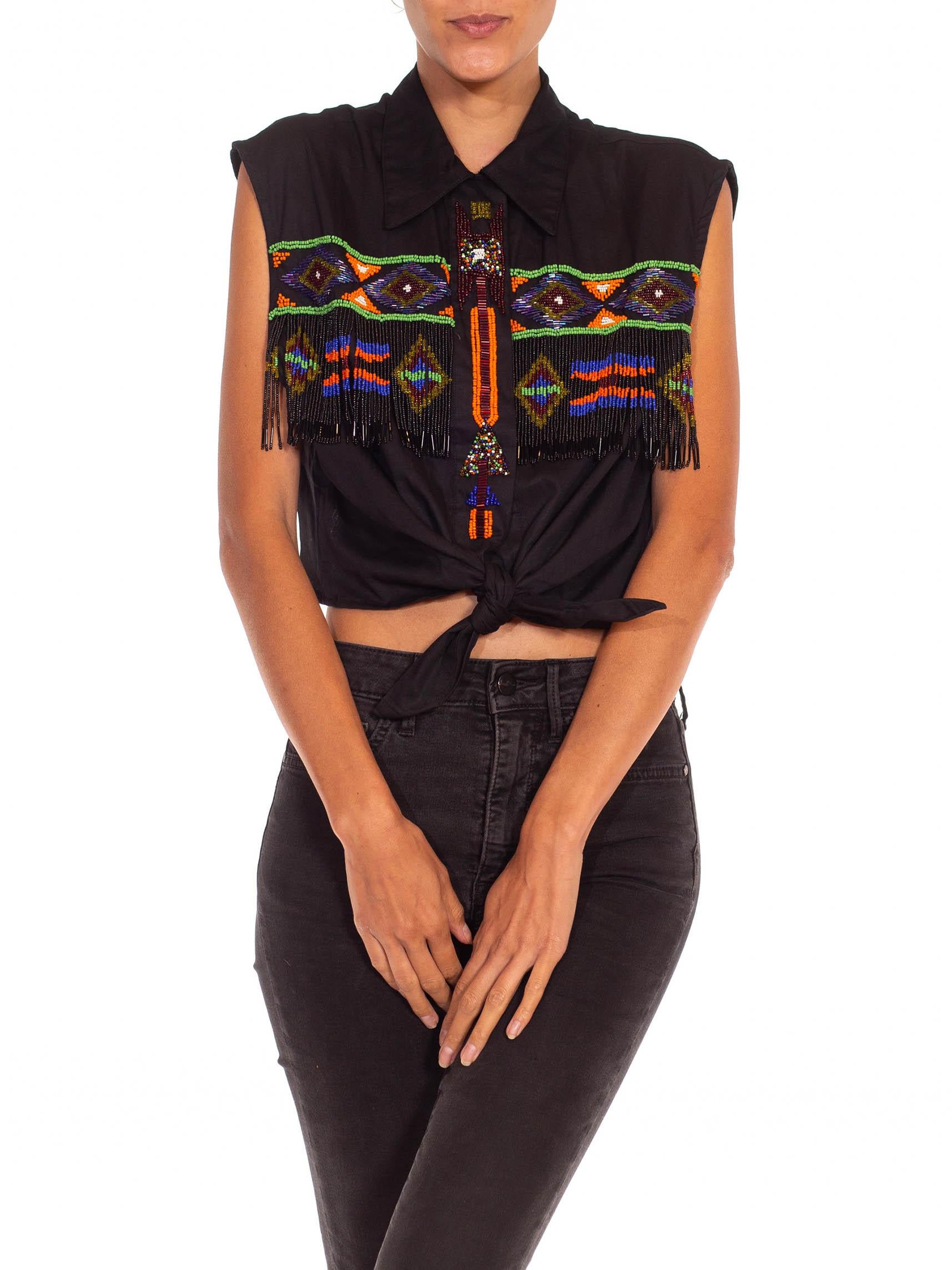 1970S Black Beaded Cotton Top 4