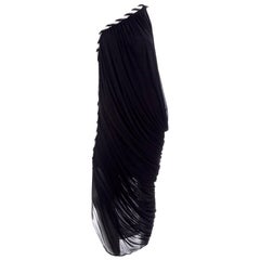 1970s Black Bob Mackie Vintage Silk Beaded Grecian Dress W One Shoulder