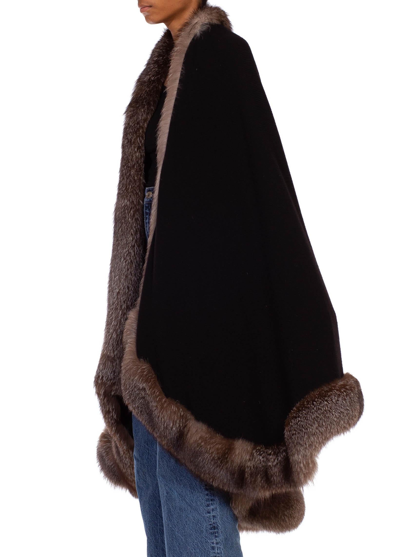 1970S Black & Brown Cashmere Faux Fur Coat 2
