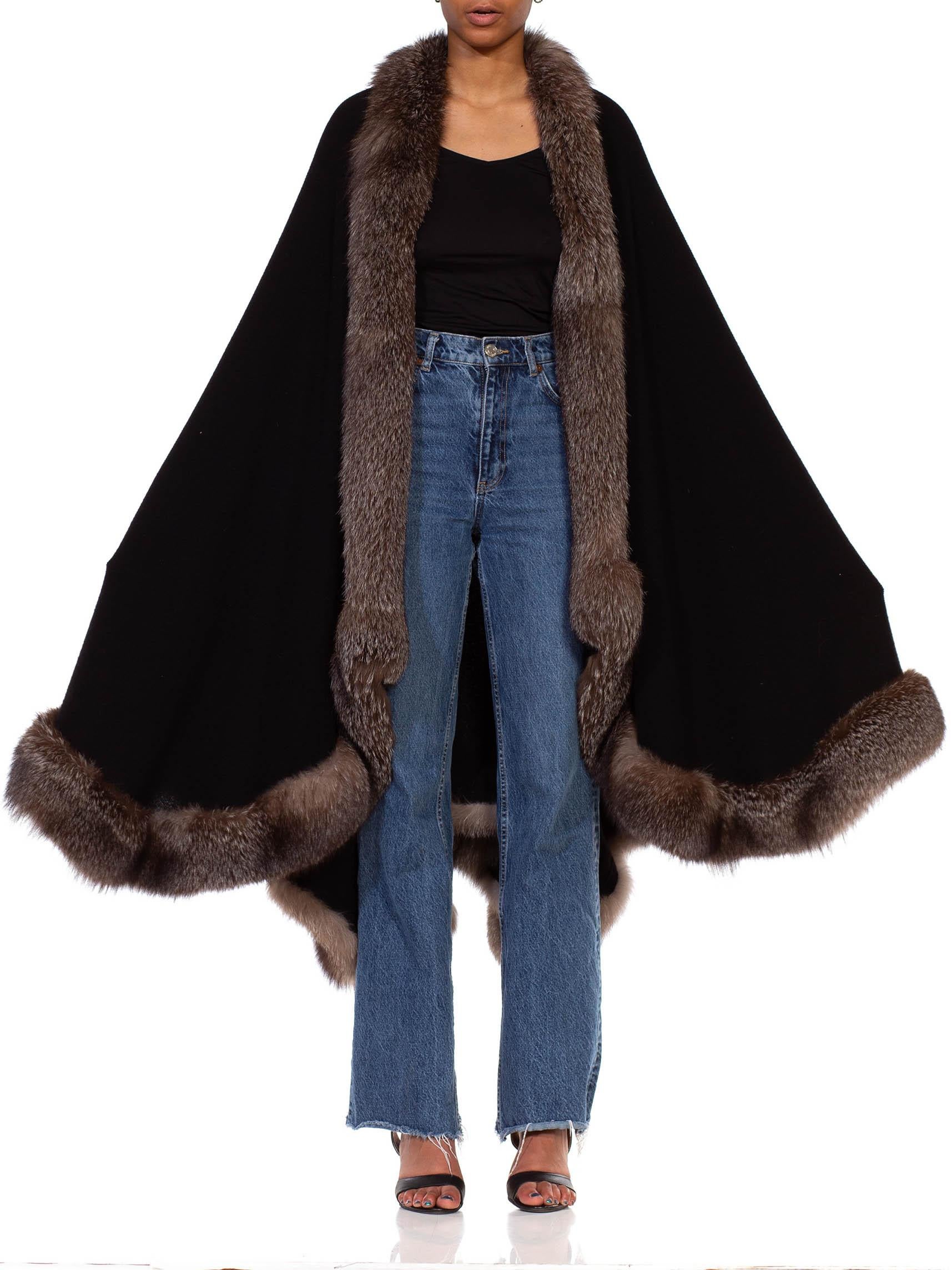 1970S Black & Brown Cashmere Faux Fur Coat 3