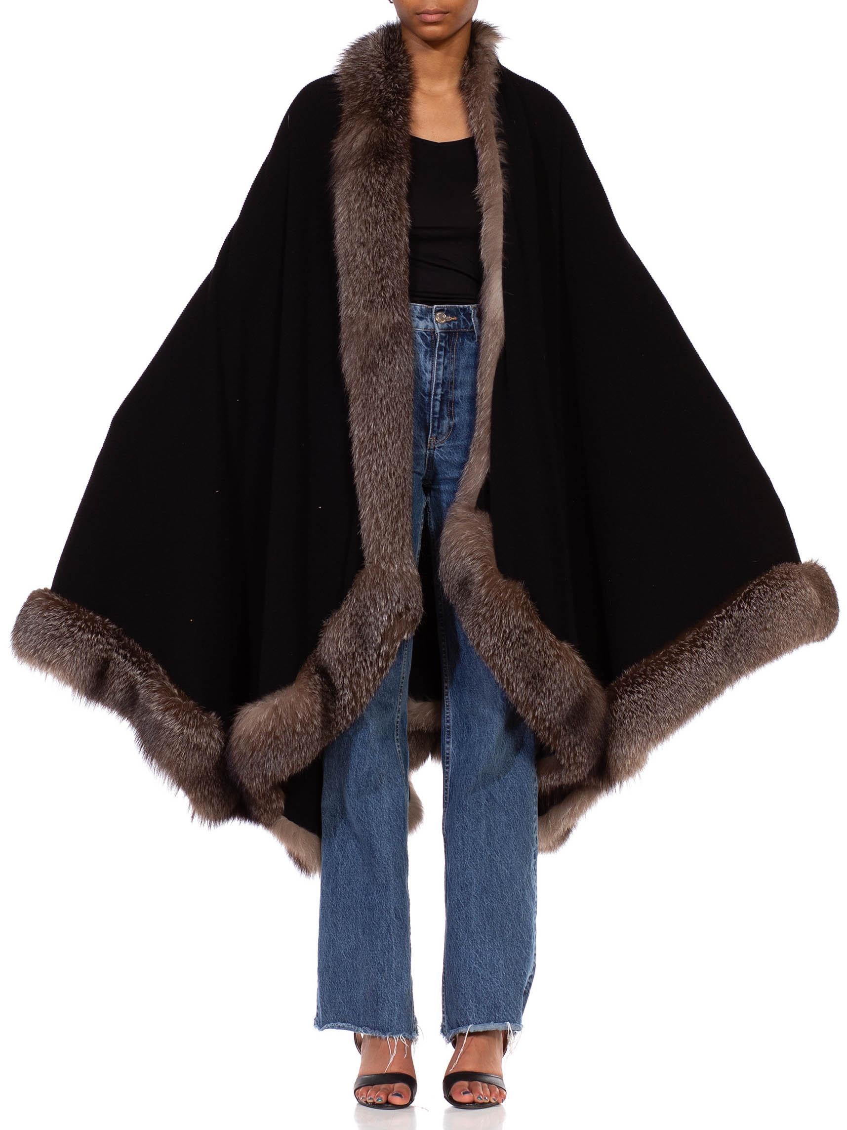1970S Black & Brown Cashmere Faux Fur Coat 4