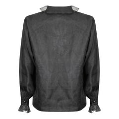 1970s Black Chiffon Ruffle Collar Blouse