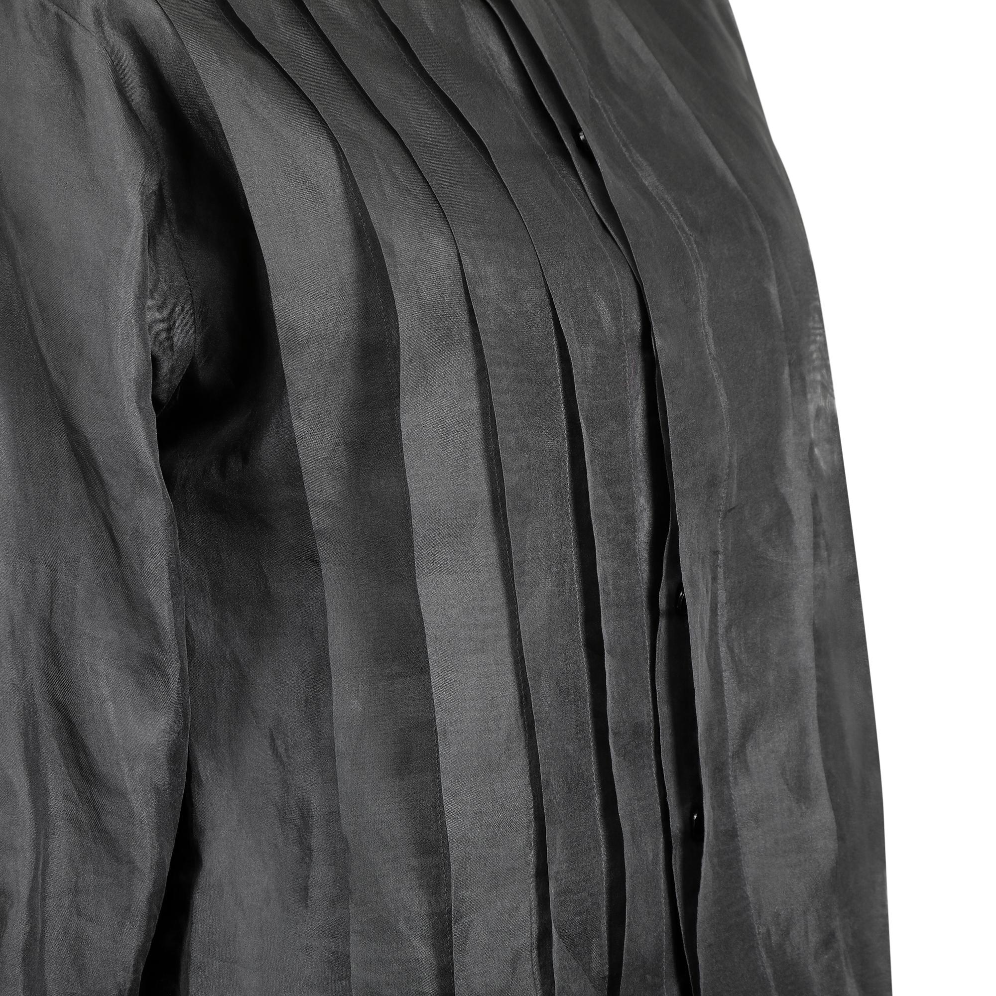 Schwarze Chiffon-Bluse mit Rüschenkragen aus den 1970er Jahren Damen im Angebot