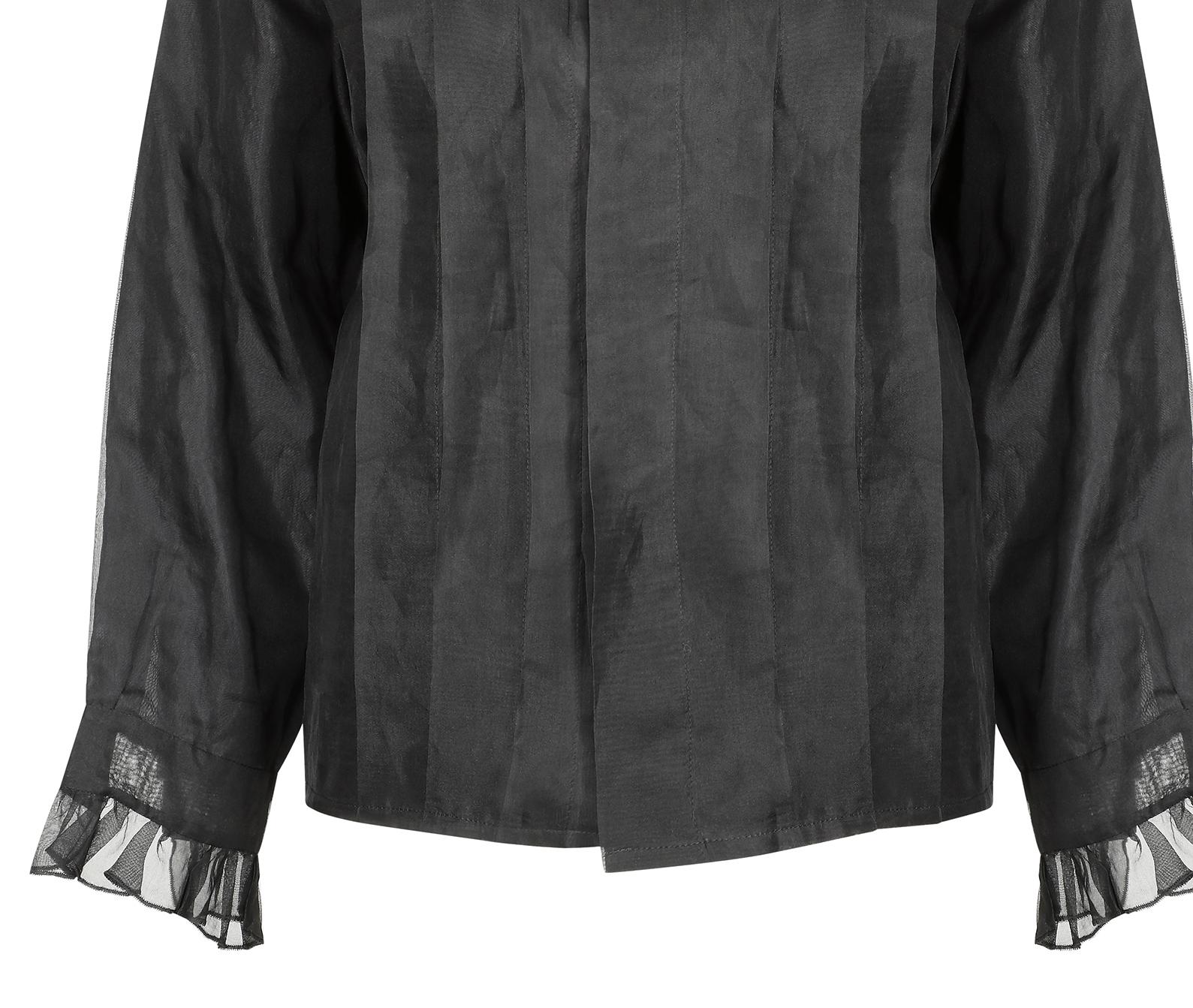 Schwarze Chiffon-Bluse mit Rüschenkragen aus den 1970er Jahren im Angebot 2