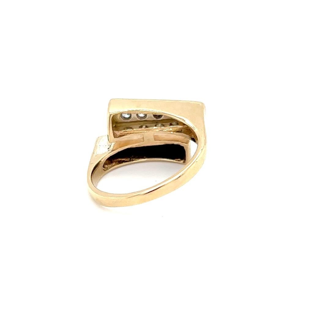 Women's or Men's 1970s Black Coral & Diamond Bypass Ring in 14K Yellow Gold For Sale
