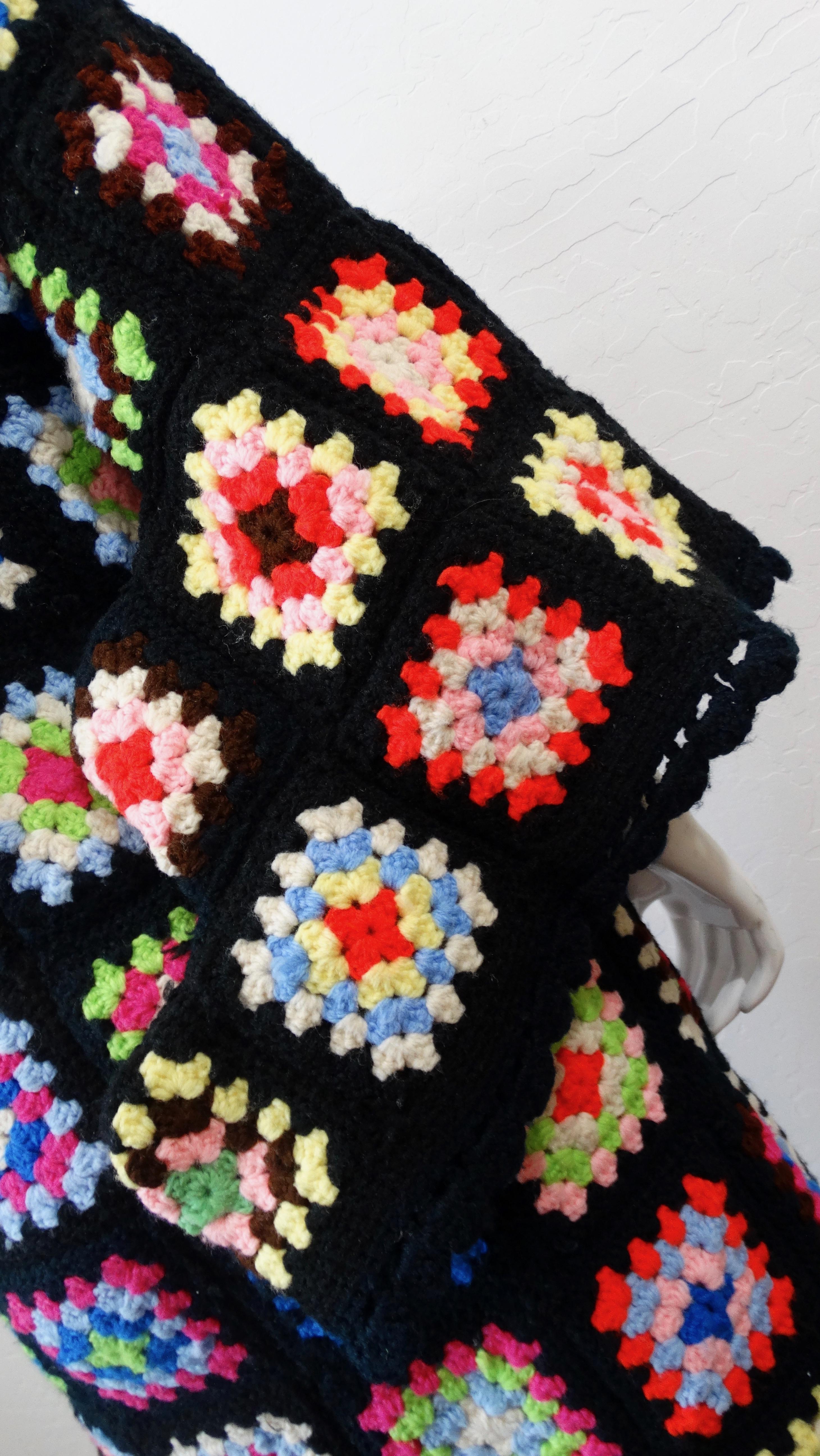 1970s Black Crochet Angel Wing Midi Dress 5