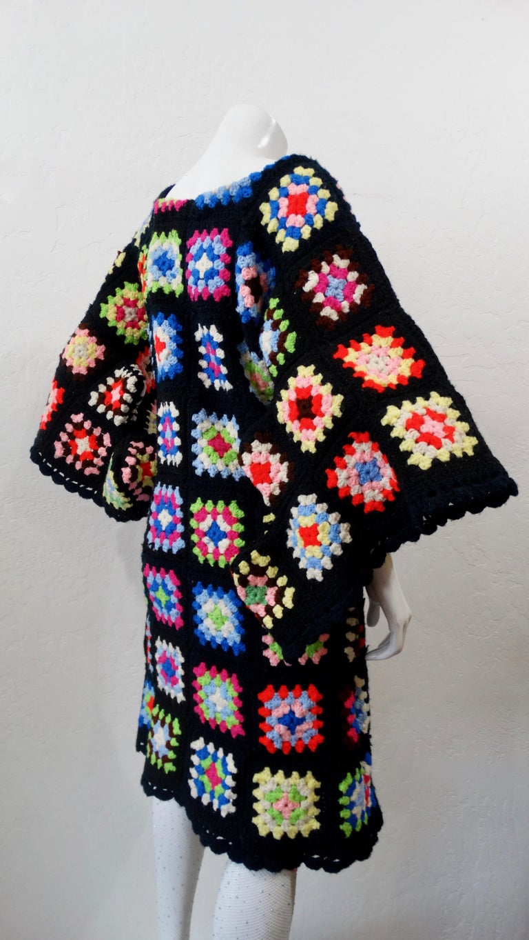 1970s Black Crochet Angel Wing Midi Dress For Sale at 1stDibs
