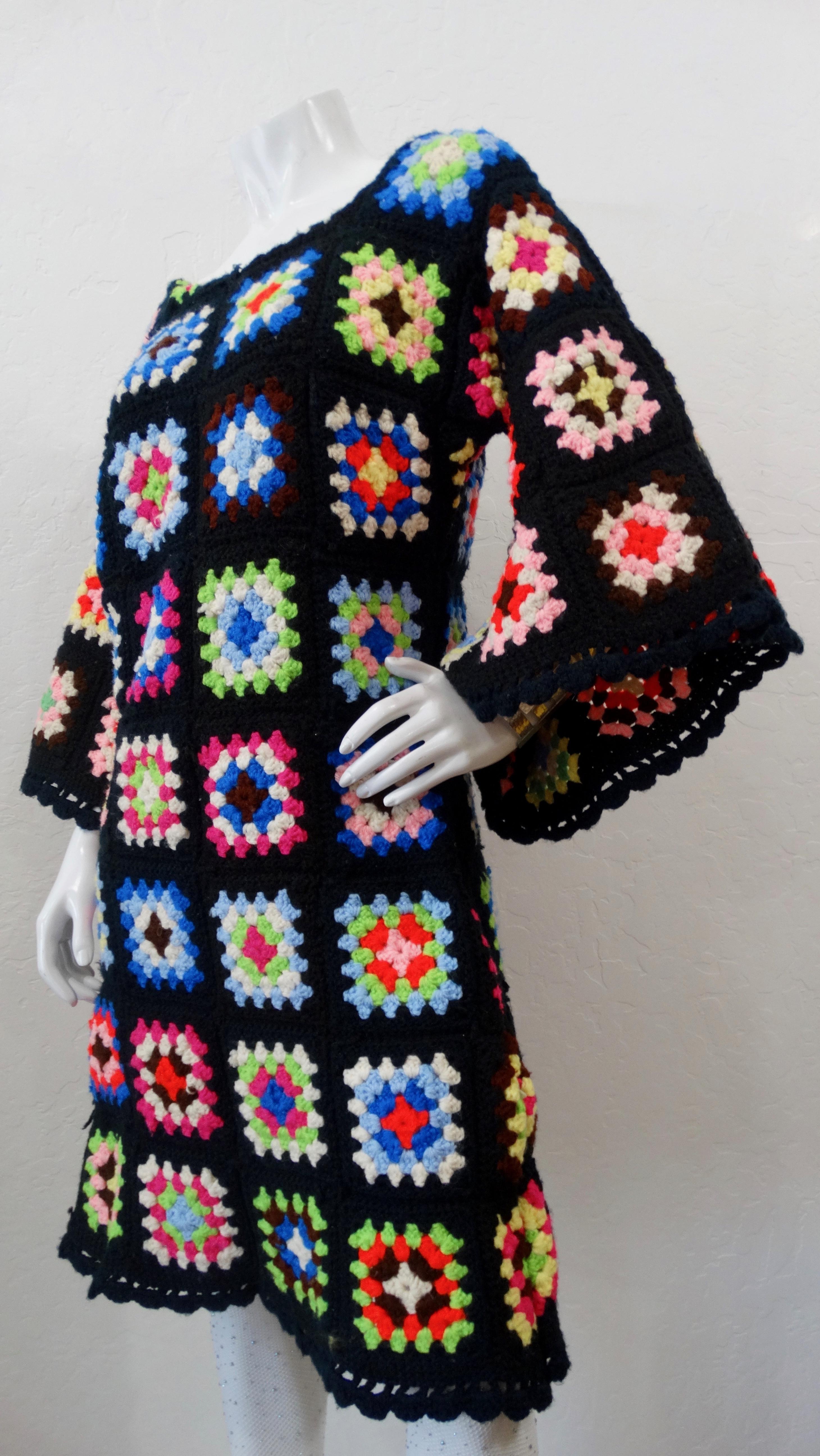 1970s Black Crochet Angel Wing Midi Dress In Good Condition In Scottsdale, AZ
