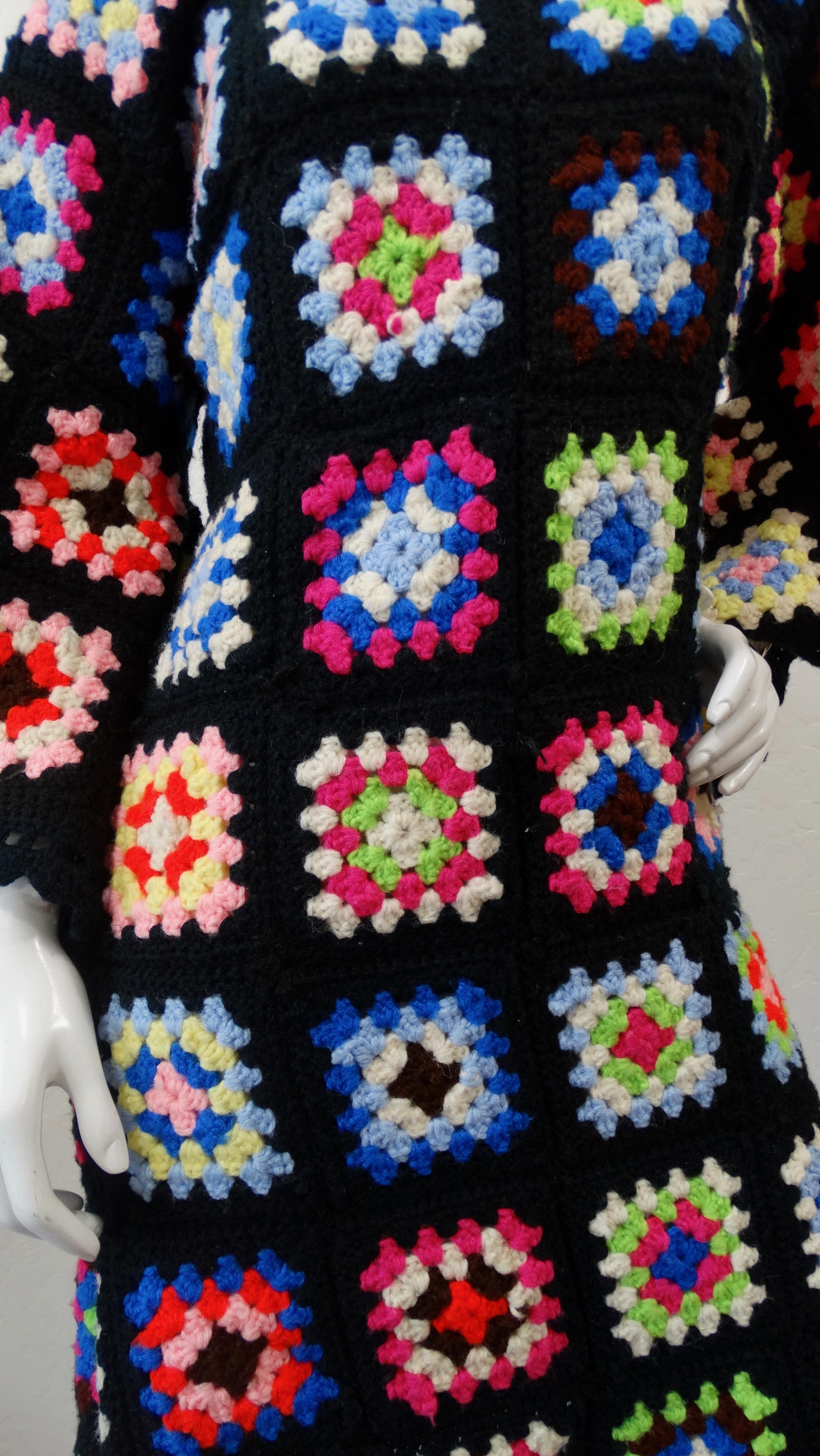 1970s Black Crochet Angel Wing Midi Dress 2