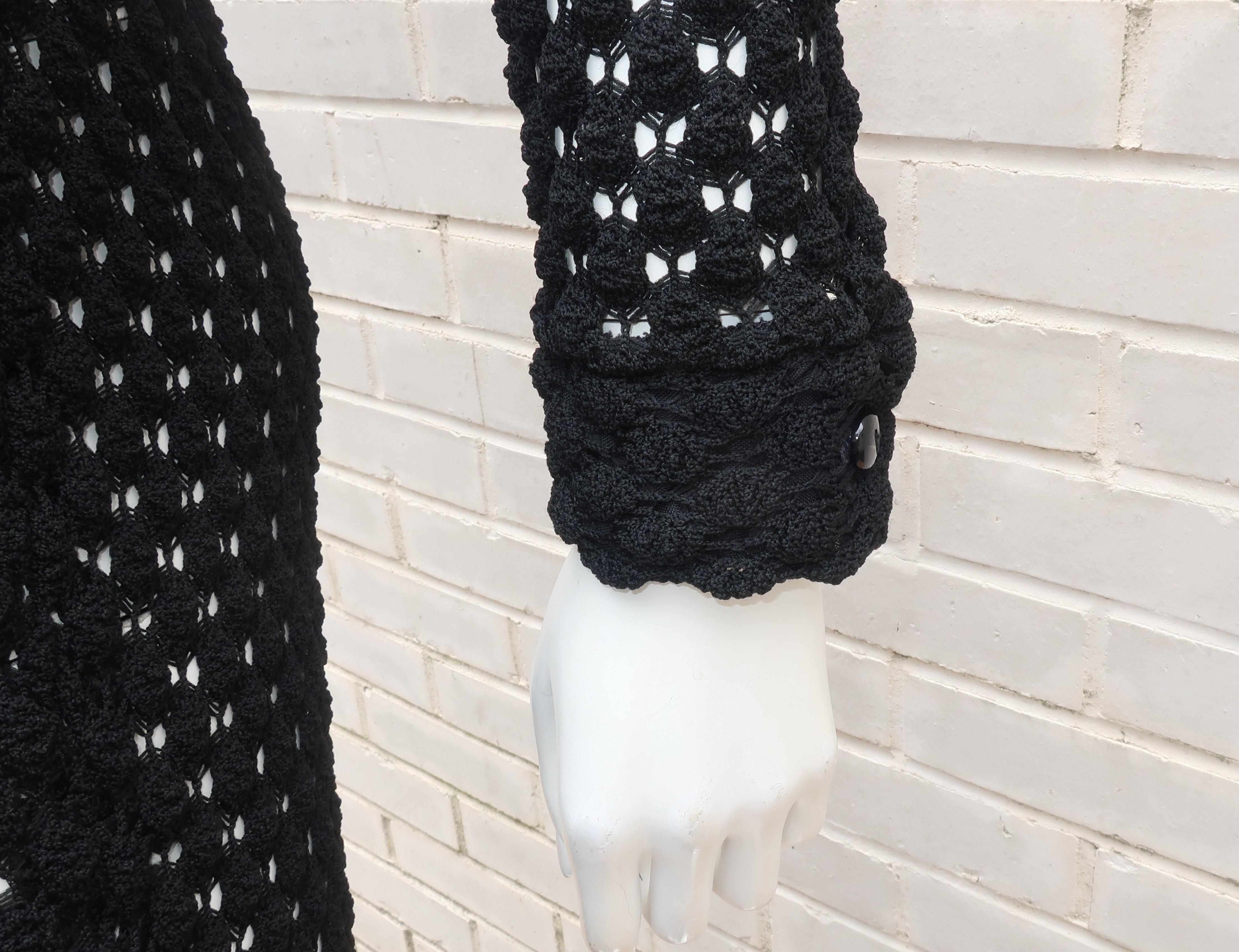 1970's Black Crochet Knit Bell Bottom Jumpsuit 5