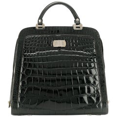 1970s Black Crocodile Skin Tote Bag