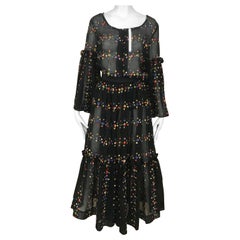 Vintage 1970s Black Embroidered Cotton Blouse and Skirt set