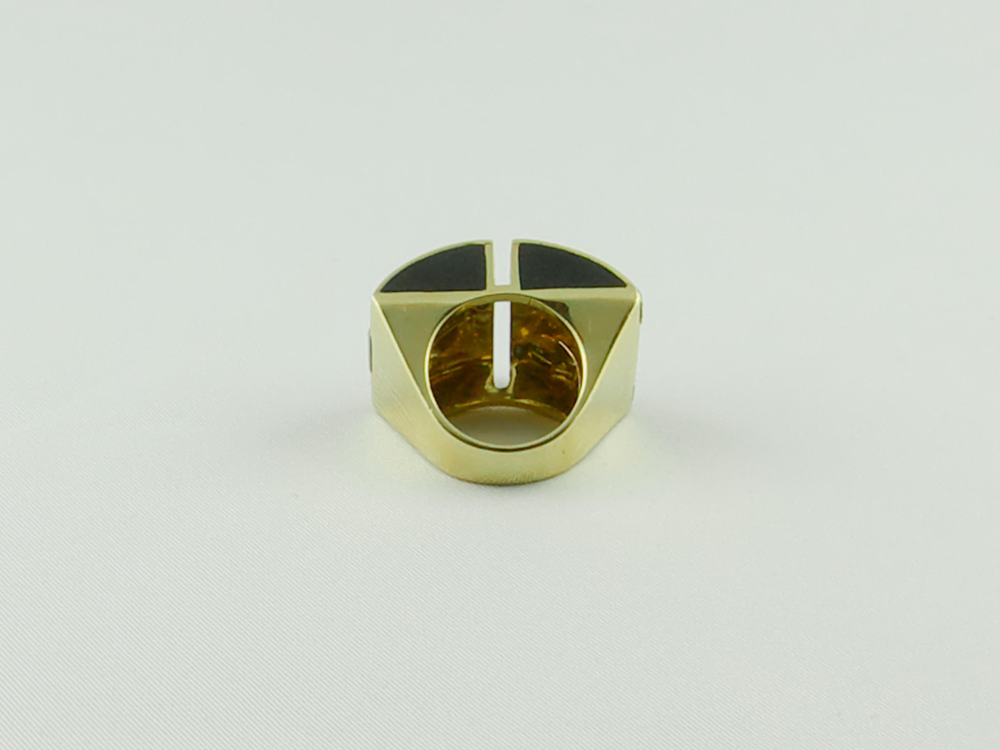 Women's 1970s Black Enamel Diamond Gold Ring